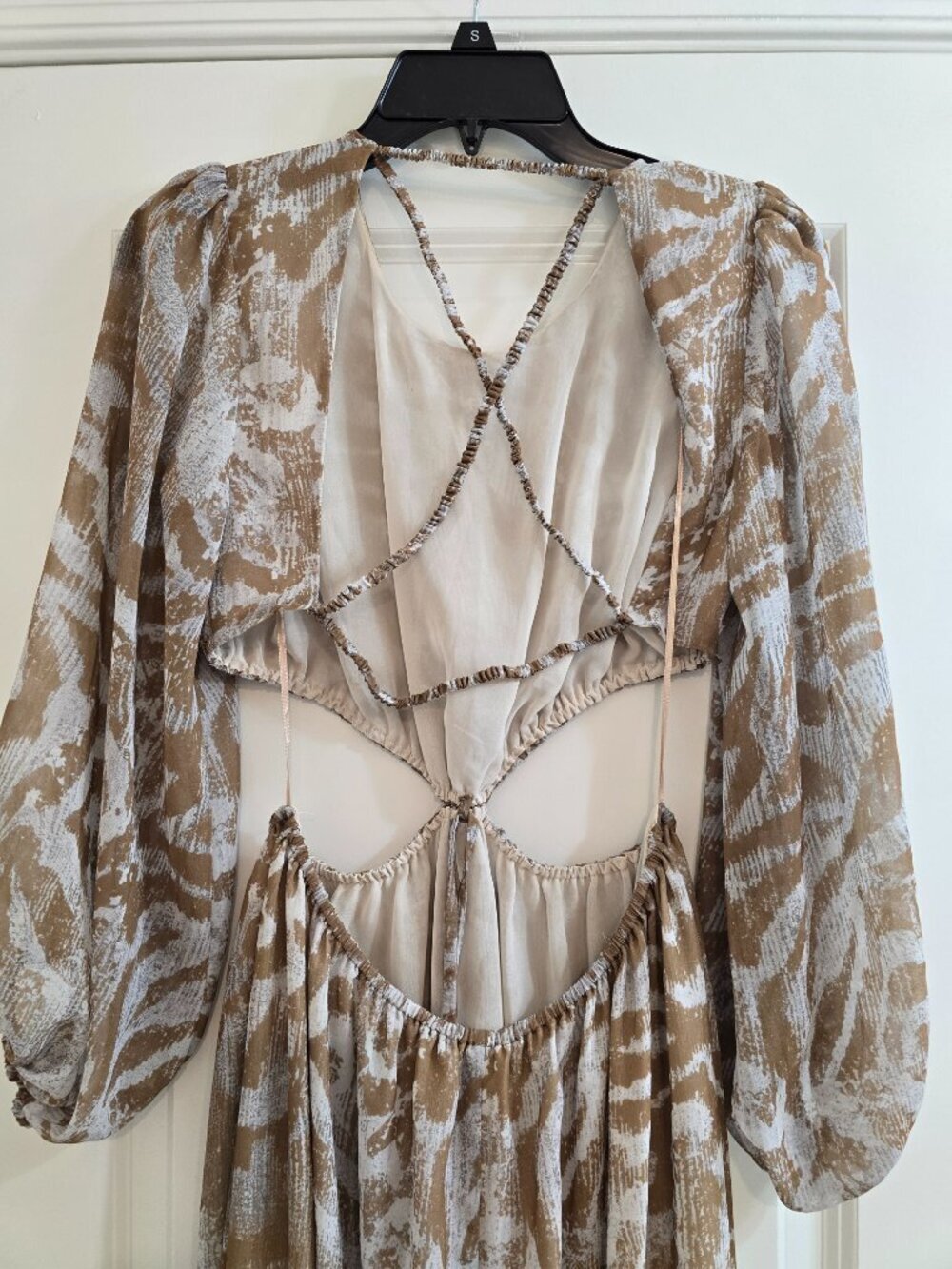 Zara Zebra Print Cut-Out Printed Maxi Dress - White and Camel - Picture 7 of 10